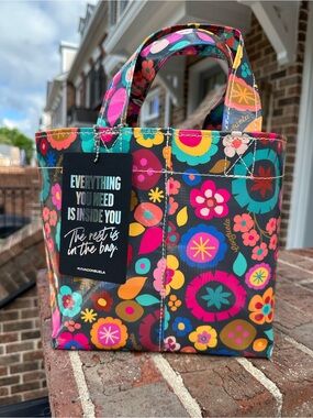 Consuela Floral Grab & Go, Canvas Tote in Teal, Pink, Orange & Yellow